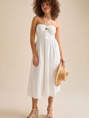 Altar'd State Boho White Eyelet Midi Halter Dress Euro Summer Size S